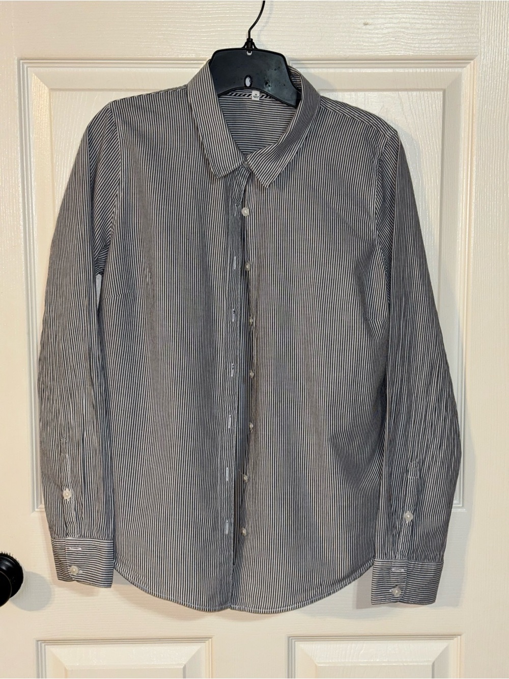 crown & ivy ladies Blue and White Pinstripe Dress Shirt